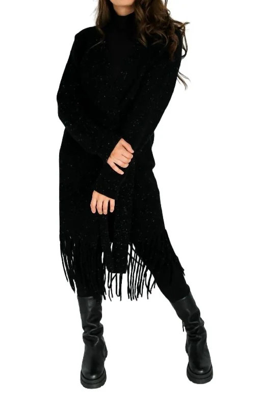 short cardigan dance party -Riva Fringe Cardigan In Black