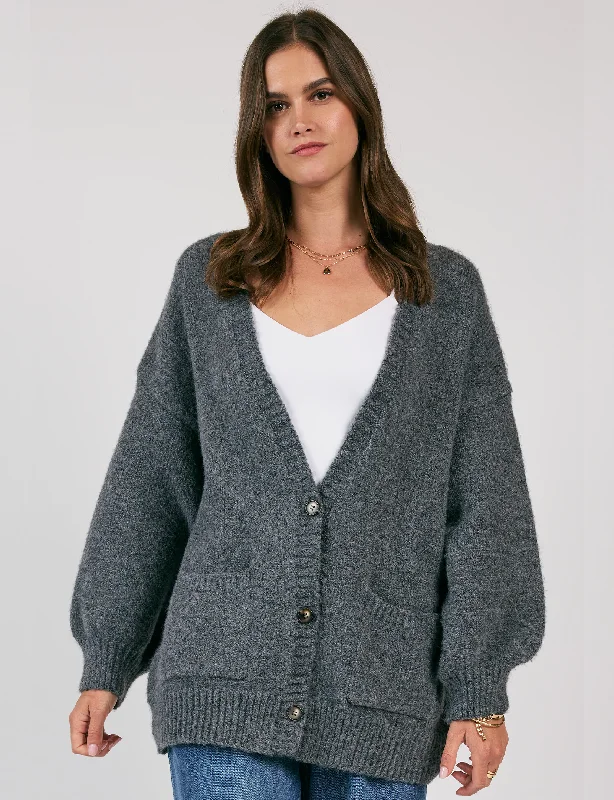 knit-organza cardigan airy -Breathe In Oversized Cardi, Charcoal