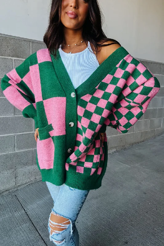 swirl cardigan artistic twist -Sammie Checkered Cardigan - Green