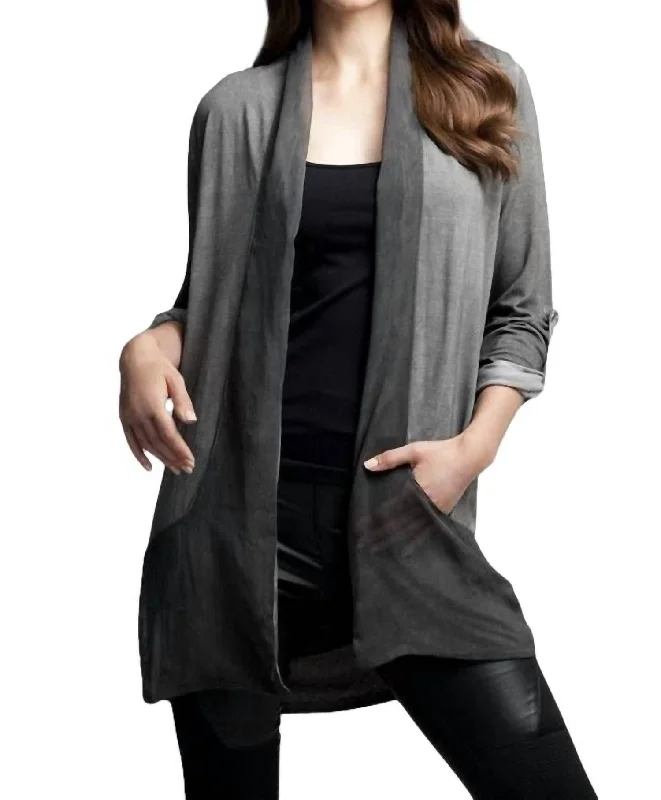 cardigan with bead hem -Slash Back Cardigan In Charcoal