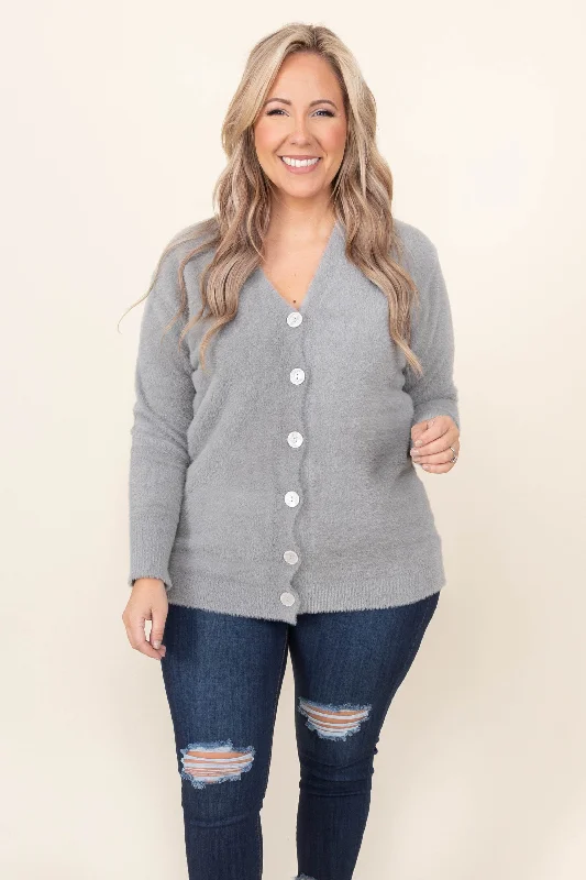 cardigan with opal buttons -Sweet Excitement Cardigan, Gray