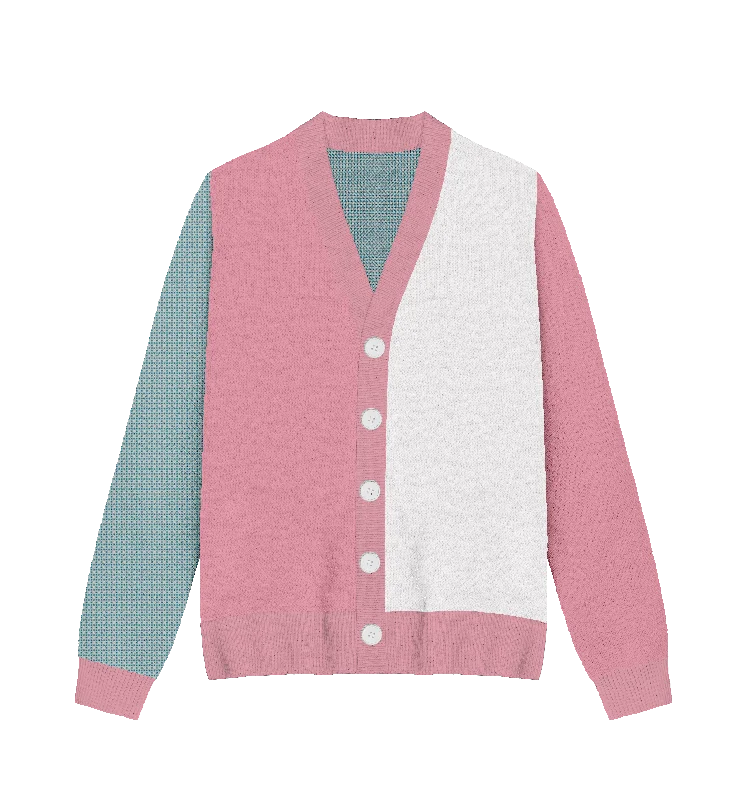 cardigan with braided trim -Transgender Colorblock Knit Cardigan