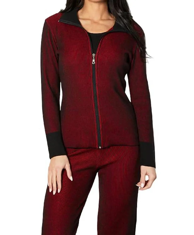 cardigan teens galactic red -Two Tone Ribbed Cardigan In Rouge