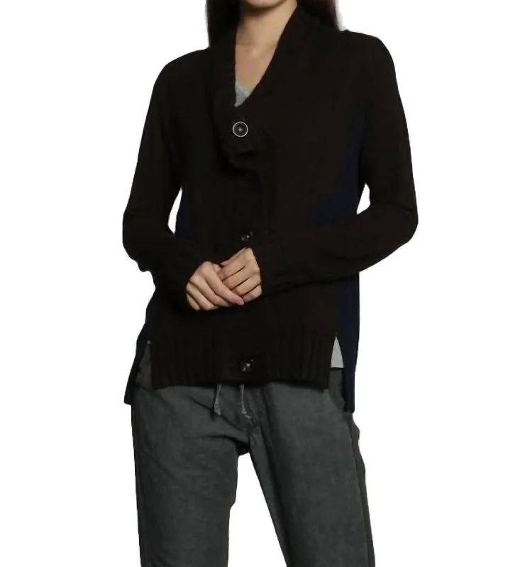 ribbed-jute cardigan texture -Willow Button Cardigan In Brown/navy