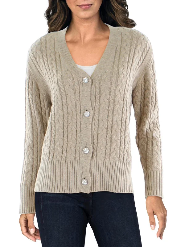 boucle-silk cardigan soft -Womens Embellished Cable Knit Cardigan Sweater