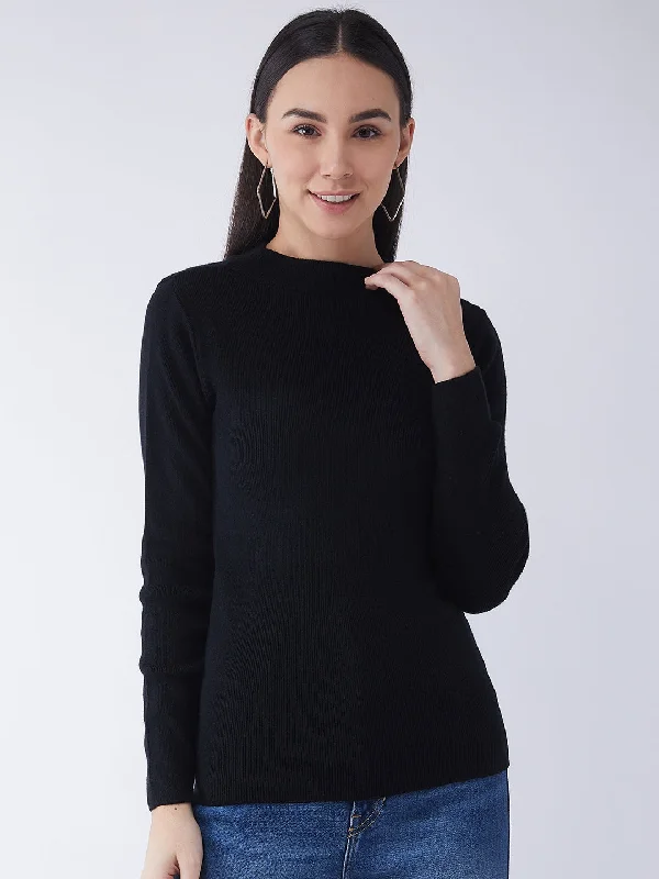 basalt pullover sweater dark hue -RVK Women Solid Acrylic Pullover Sweater