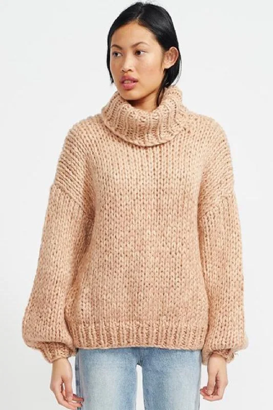 pullover sweater with mesh trim -Aspen Chunky Knit Oversized Caramel Jumper