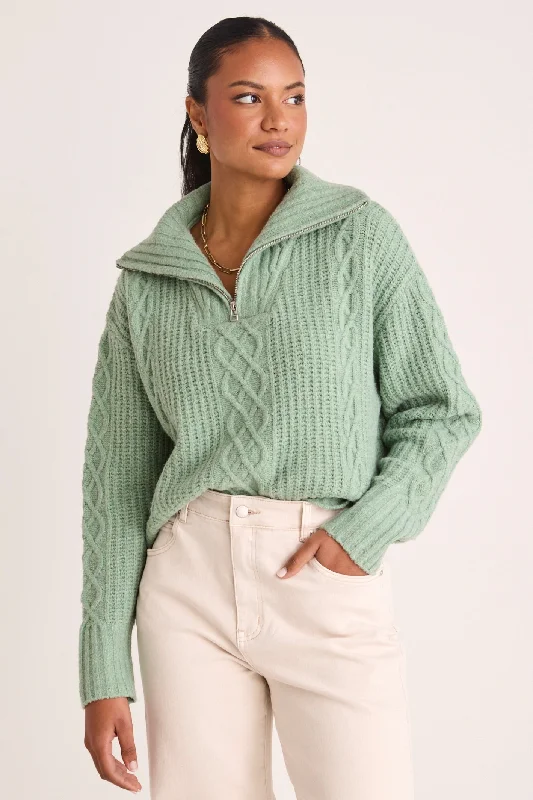 chiffon pullover sweater airy flow -Axis Sage Quarter Zip Knit Jumper