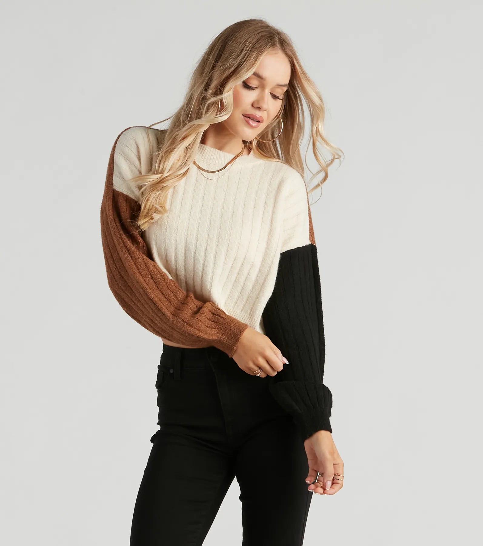 cashmere-chiffon pullover sweater luxe -Best Of Friends Color Block Sweater