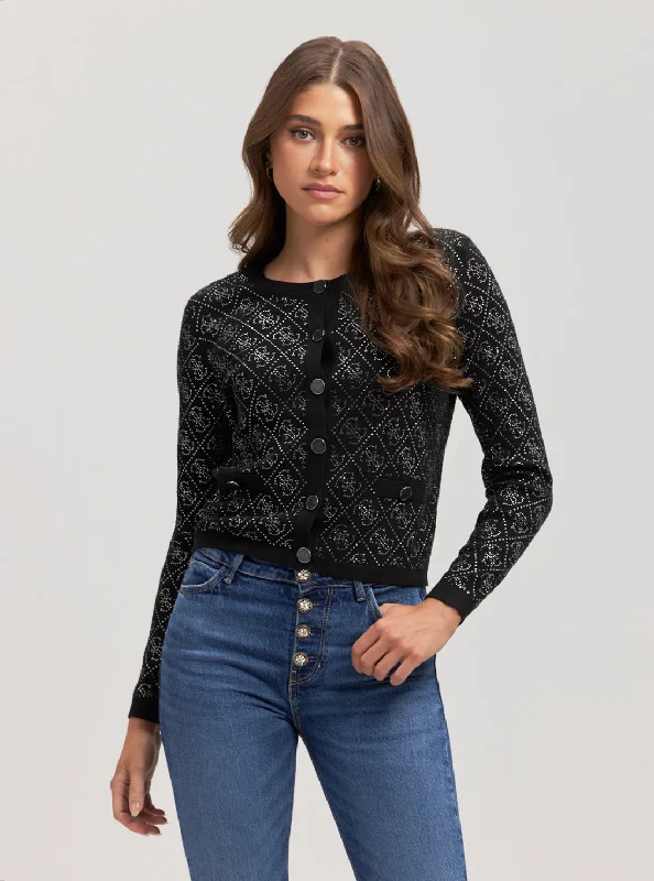 boucle-ramie cardigan fuzzy -Black Paige 4G Logo Knit Cardigan