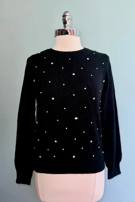 long pullover sweater road trip -Black Rhinestone Pullover Sweater