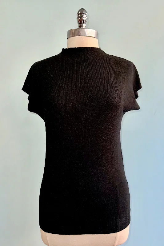 suede-jute pullover sweater luxe -Black Short Sleeve Ribbed Sweater by Molly Bracken