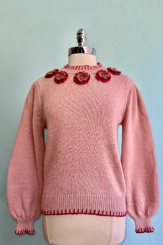 shale pullover sweater muted tone -Blush Crochet Detail Pullover Knit Sweater