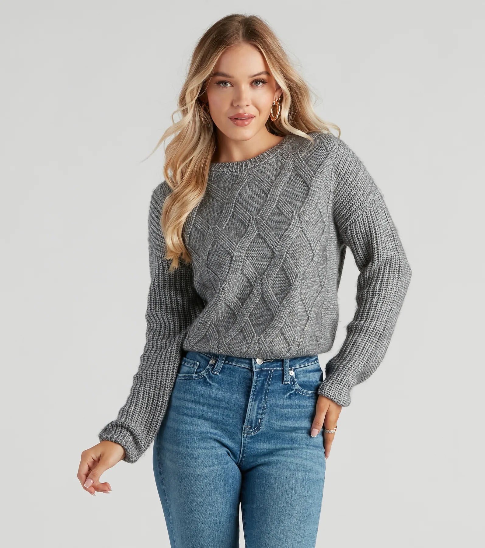 pullover sweater men rugged grid -Cable Knit Vibes Crop Sweater