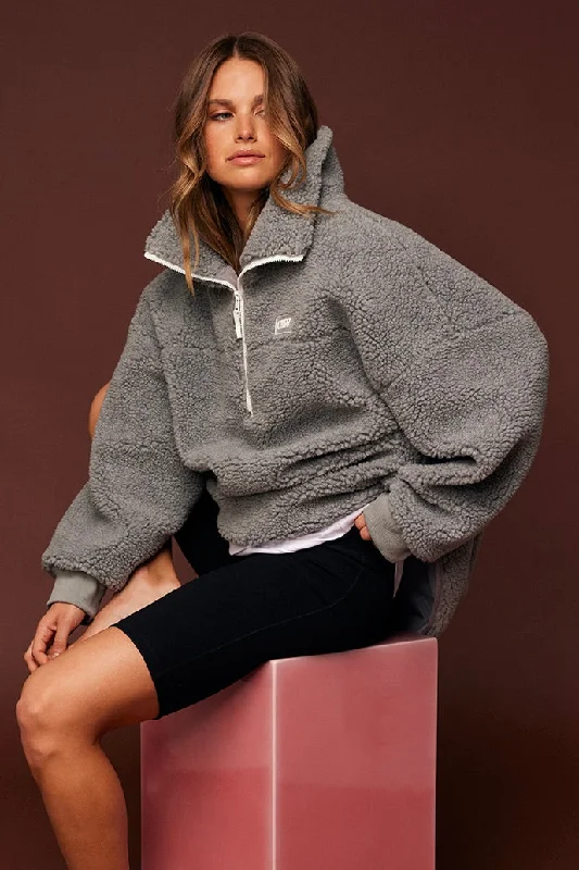 short pullover sweater lounge chic -Celeste Cloud Sherpa Pull Over Sweatshirt