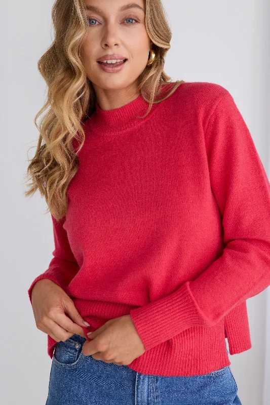 pullover sweater women soft marigold -Cloud Coral Funnel Neck Knit Jumper