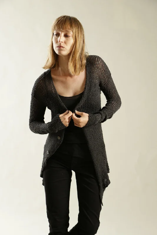 short cardigan dance vibe -Charcoal Black Handmade Cardigan with buttons - Prevo