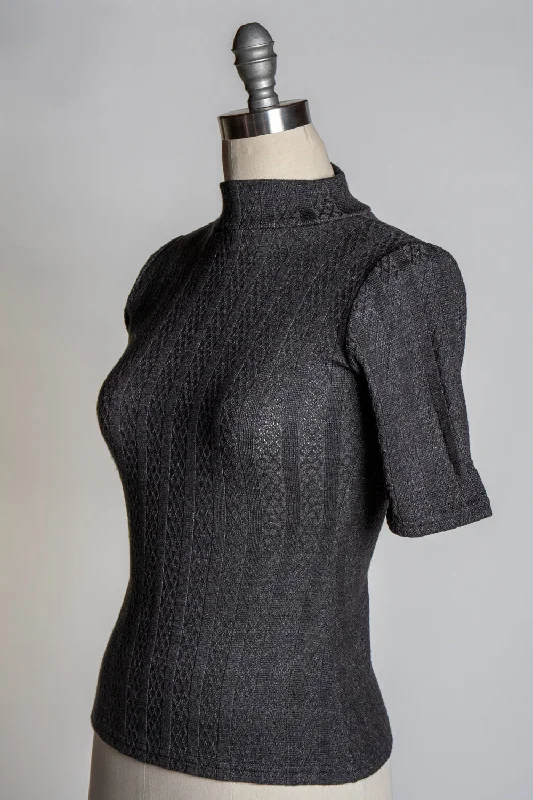 silk-ramie pullover sweater luxe -Denise Top - Pointelle Sweater, Black Heather