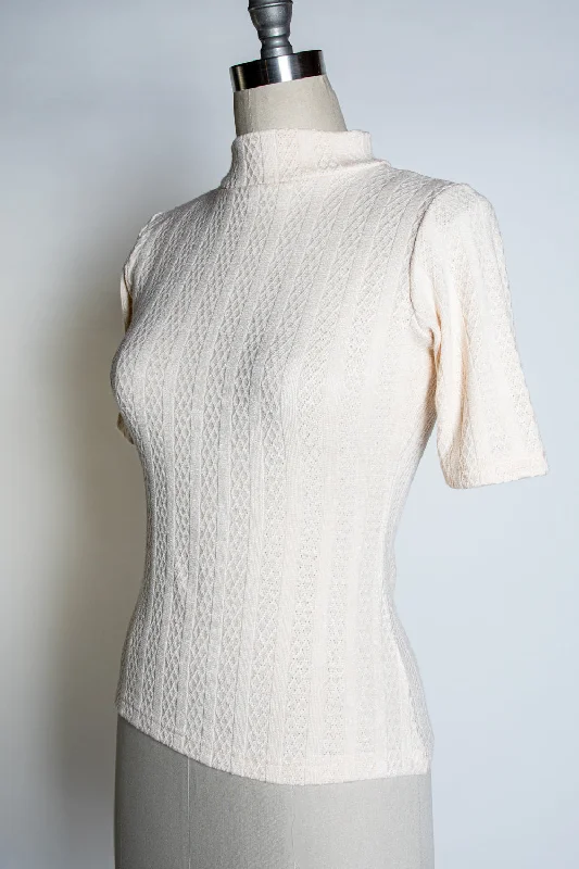 wool-velvet pullover sweater warm -Denise Top - Pointelle Sweater, Ivory