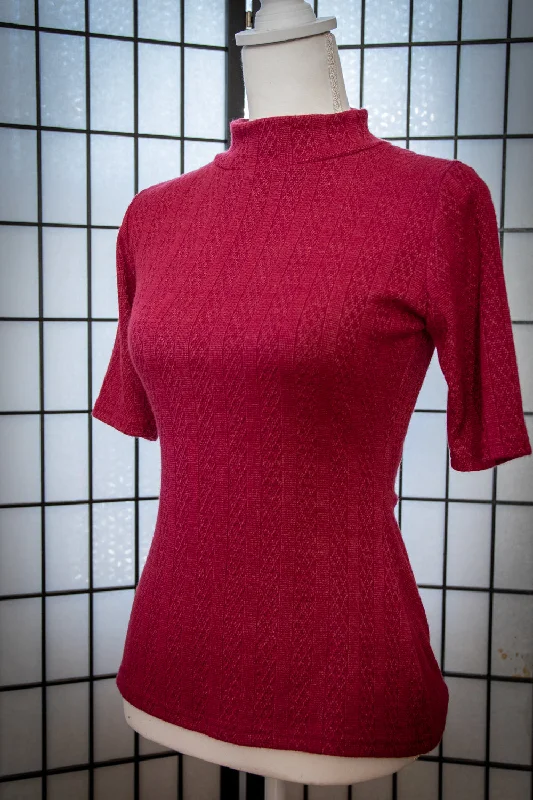 pullover sweater with bead hem -Denise Top - Pointelle Sweater, Merlot