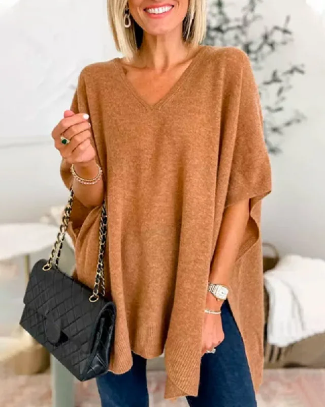 long pullover sweater cozy retreat -TastyHottie - Elegant v-neck Pullover Sweater