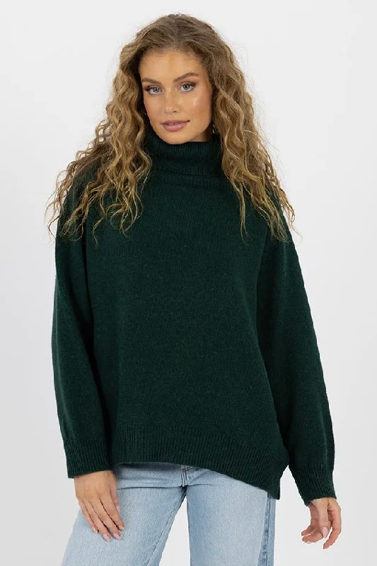 ramie-wool pullover sweater natural -Freya Forest Wool Blend Roll Neck Knit Jumper