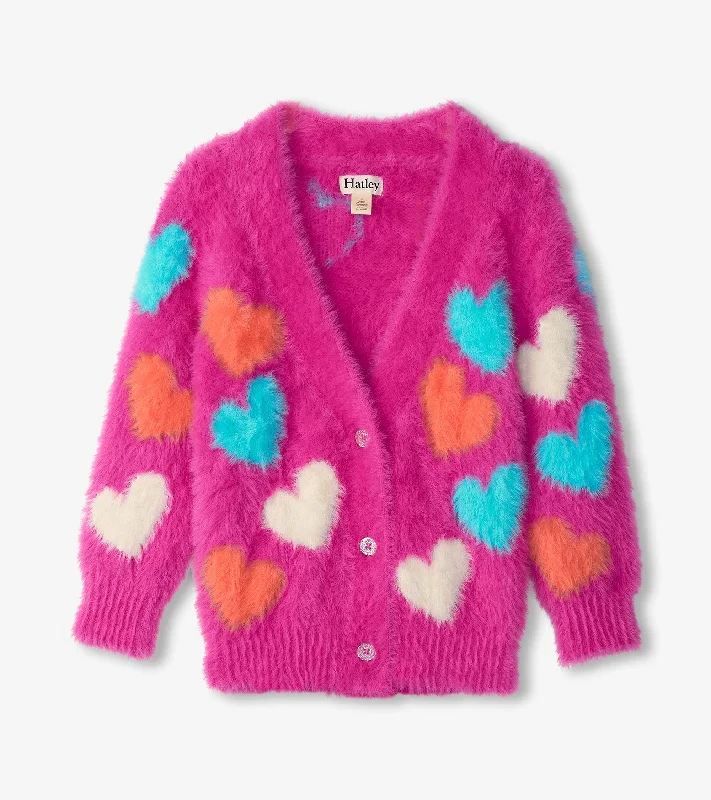 basalt cardigan dark shine -Girls Fuzzy Hearts Cardigan