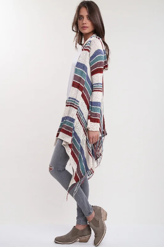 silk-wool pullover sweater luxe -Linsey Hooded Wrap Sweater with Fringe in Paradise Cove