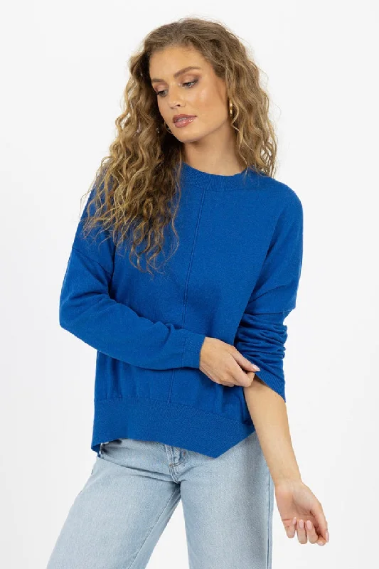 ribbed-jute pullover sweater texture -Klara French Blue Knit Jumper