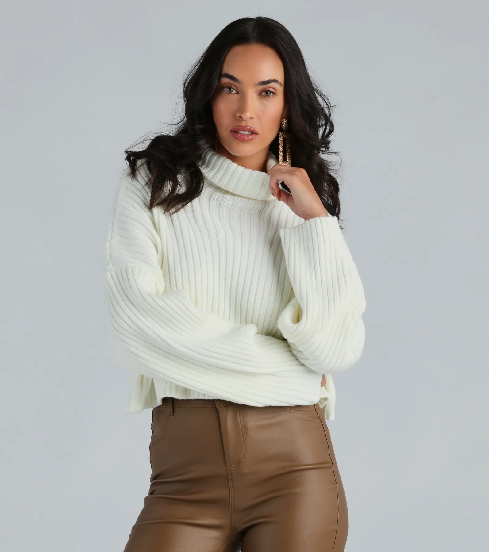 pullover sweater with jewel trim -Let's Get Together Turtleneck Crop Sweater