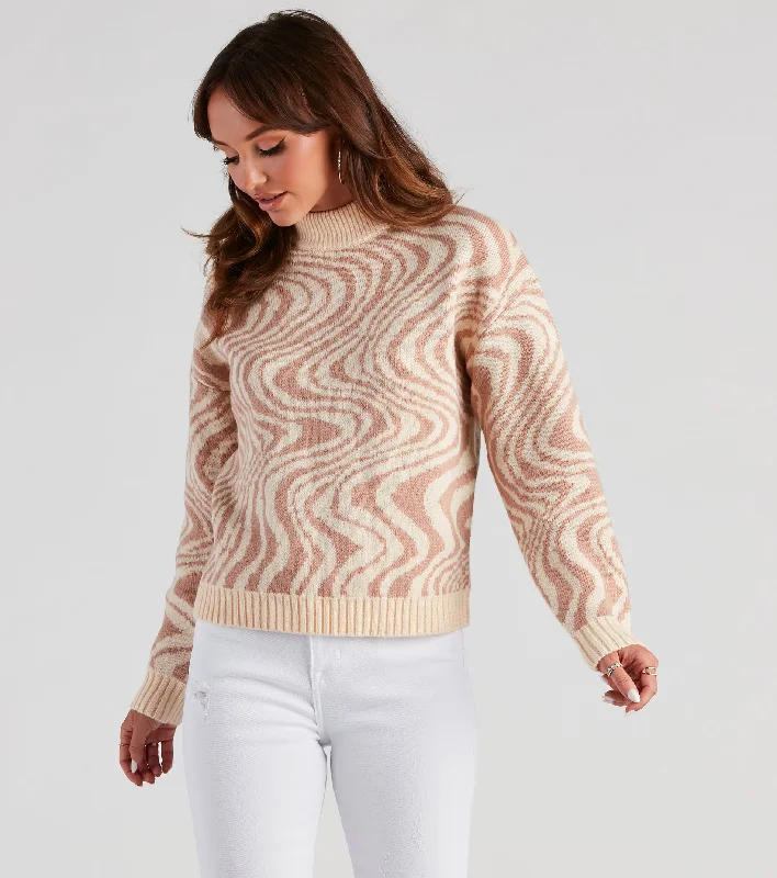 pullover sweater women misty rose -Let's Groove Swirl Mock Neck Sweater