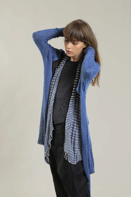 jute-ramie cardigan rustic -Long Bamboo Cardigan in Peacock Blue