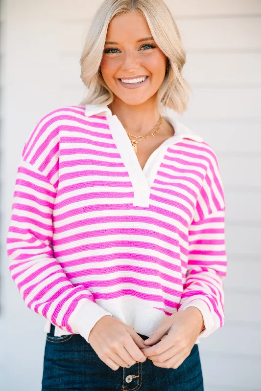 pullover sweater women misty teal -Looking At You Pink Striped Sweater