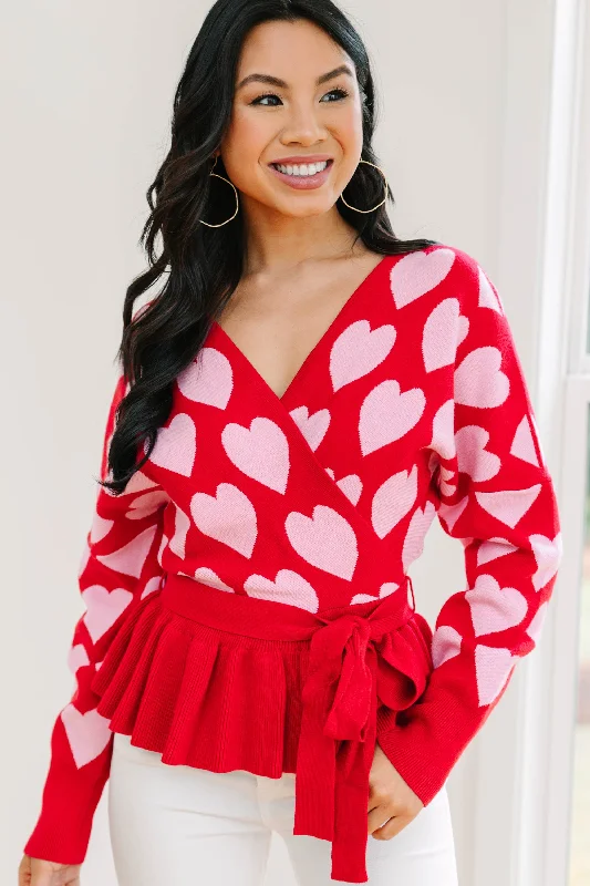 long pullover sweater cozy layer -Looking To You Red Heart Print Sweater