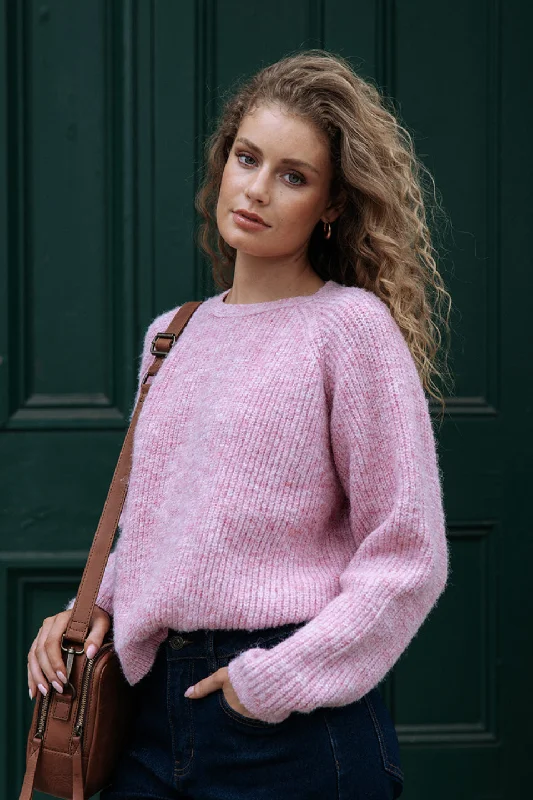 mosaic-ramie pullover sweater art -Lucille Pink Wool Blend Knit Jumper