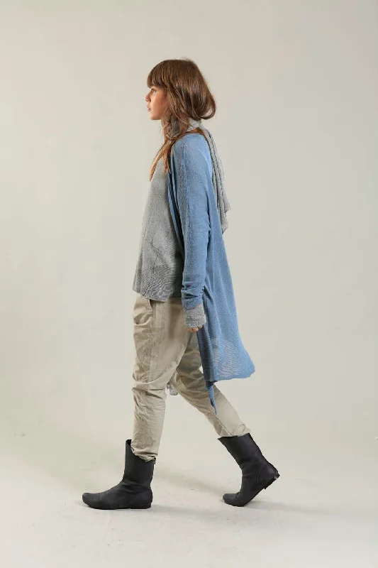 ramie-wool cardigan natural -Meza Long Soy & Bamboo light Cardigan in dusty blue