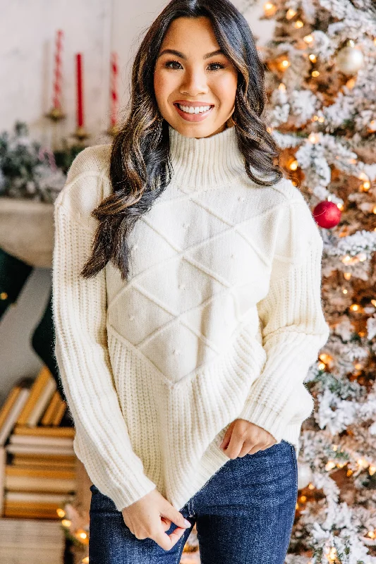 pullover sweater with glitter trim -More Than You Know Off White Mock Neck Sweater