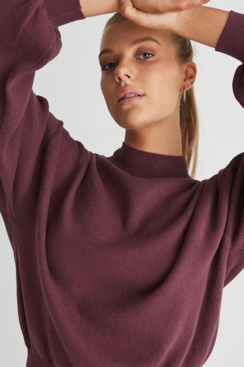 long pullover sweater cozy wrap -Motivation Raisin Cotton Fine Knit Boxy Jumper