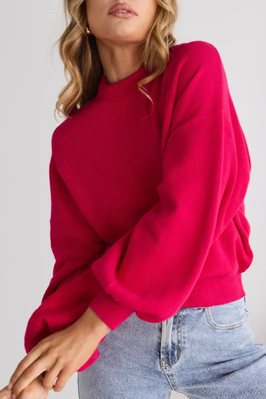 mulberry pullover sweater deep shine -Motivation Raspberry Funnel Neck Fine Knit Jumper