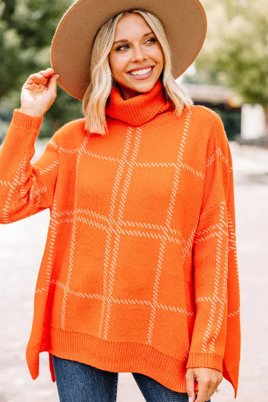 pullover sweater men trail grid -Mountain Views Orange Plaid Sweater