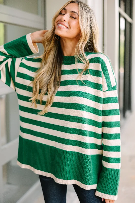 pullover sweater with cut-out hem -On The Way Up Green Striped Sweater