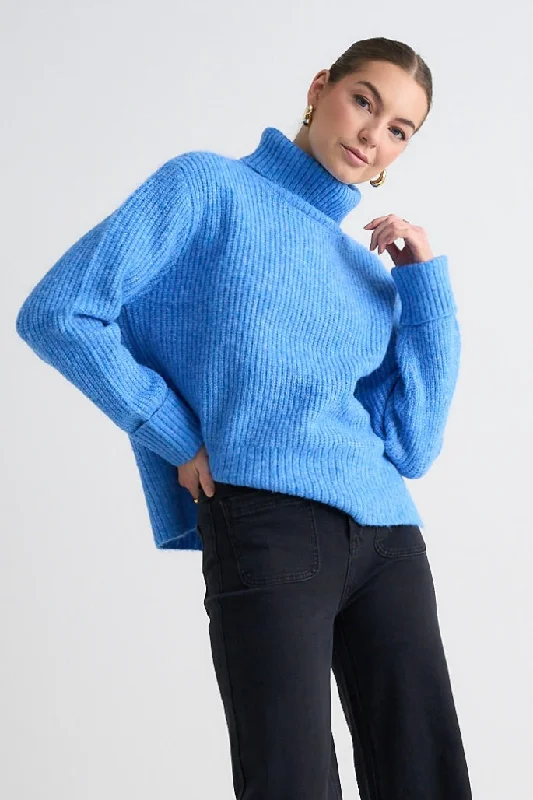 pullover sweater men nomad stripe -Penelope Azure Blue Roll Neck Knit Jumper