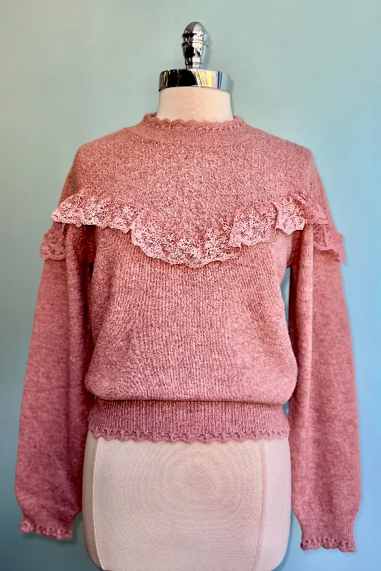 pullover sweater kids comet glow -Pink Ruffled Pointelle Sweater by Molly Bracken