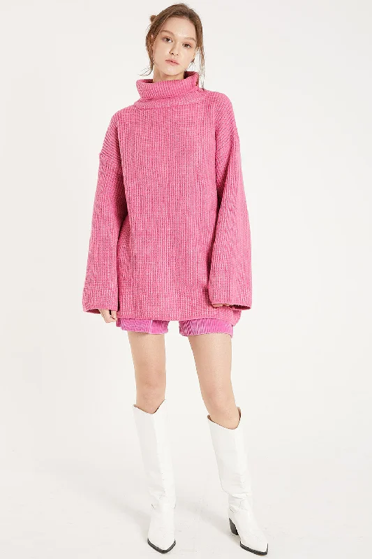 pullover sweater with sequin fringe -Serena Turtleneck Oversized Sweater