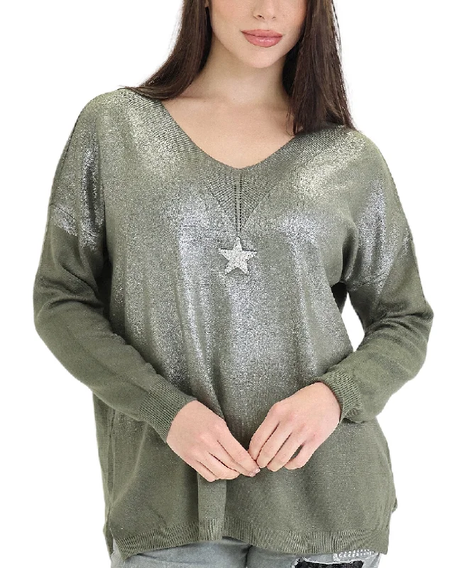 pullover sweater women soft citron -Shimmer Star Sweater