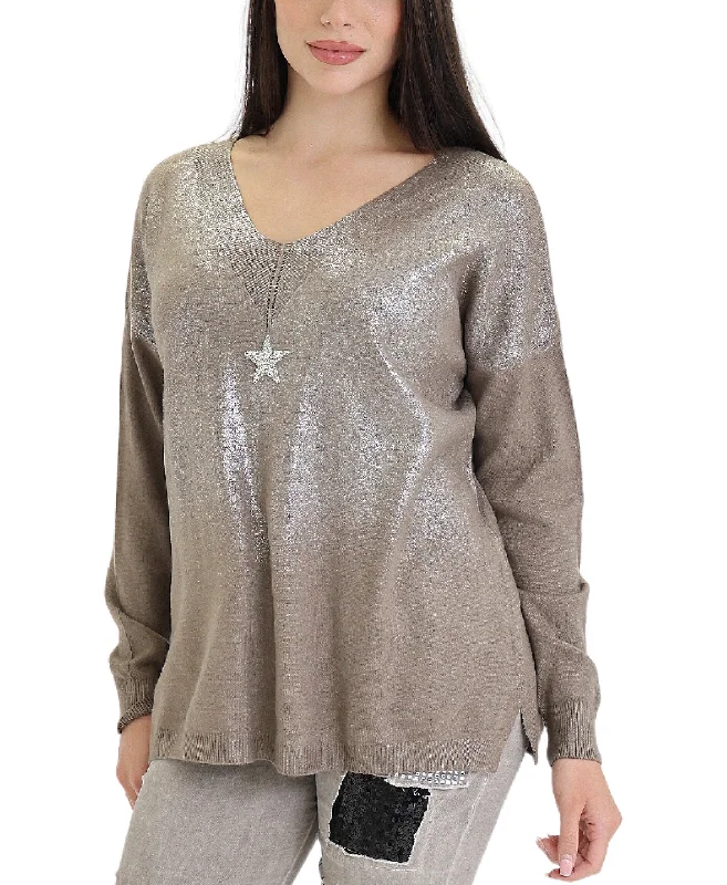 pullover sweater women misty teal -Shimmer Star Sweater