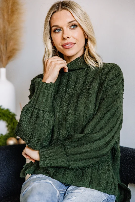 wool-organza pullover sweater hybrid -Start The Conversation Hunter Green Fringe Sweater