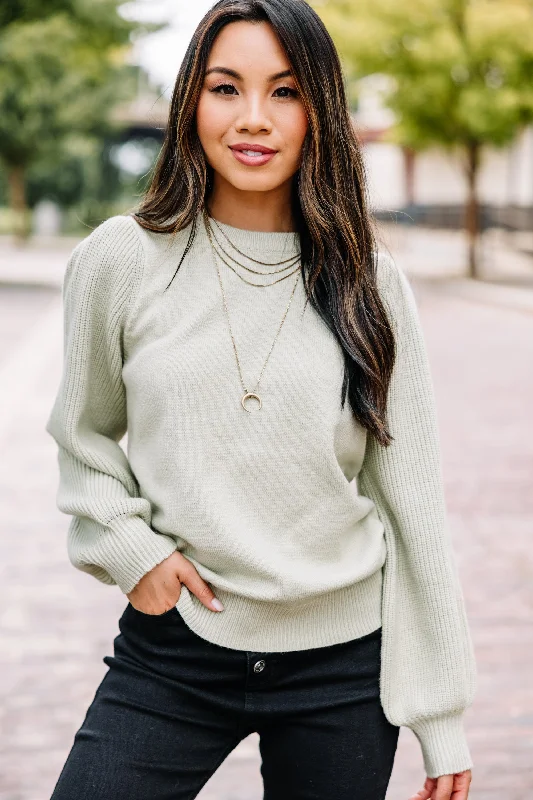 basalt pullover sweater dark tone -Steal Your Heart Pistachio Green Bubble Sleeve Sweater