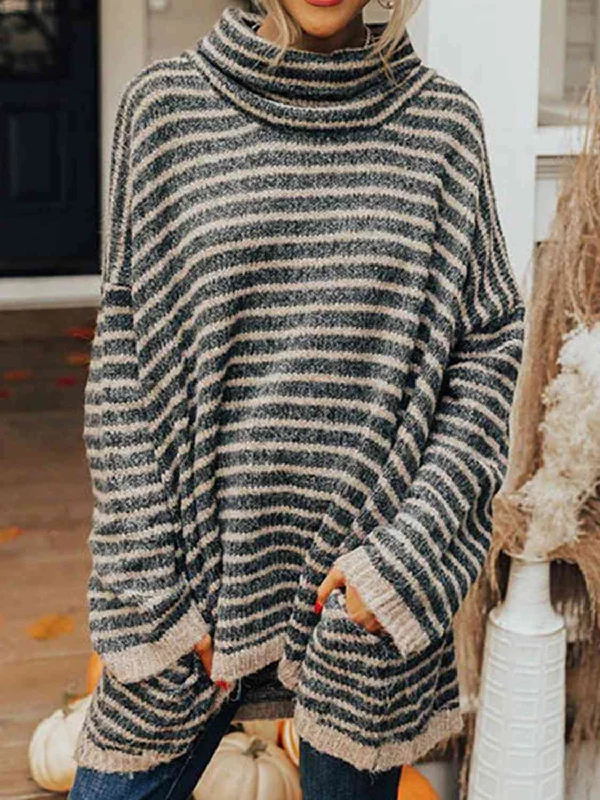 pullover sweater kids comet print -TastyHottie - Striped Turtleneck Sweater with Pockets