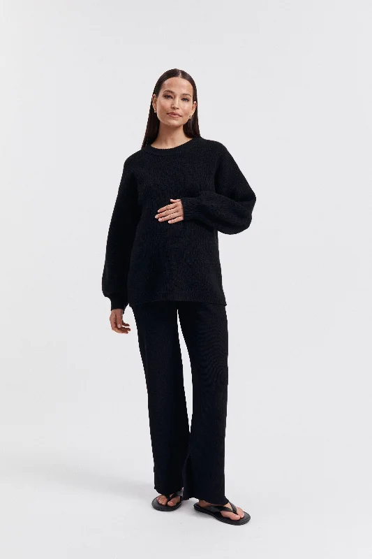 pullover sweater with open hem -Cosy Knit Jumper (Black)